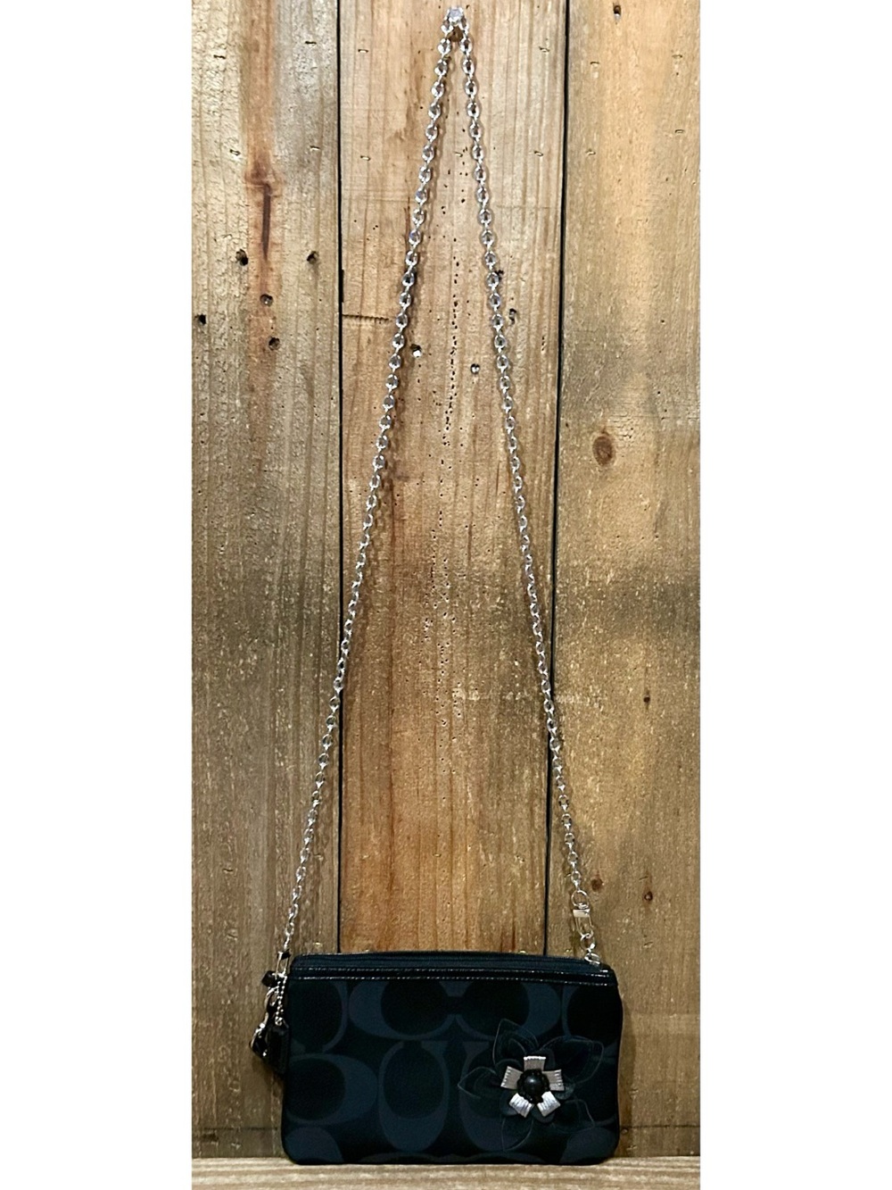 Coach Black Signature Floral Appliqué Wristlet Clutch - Picture 4 of 16